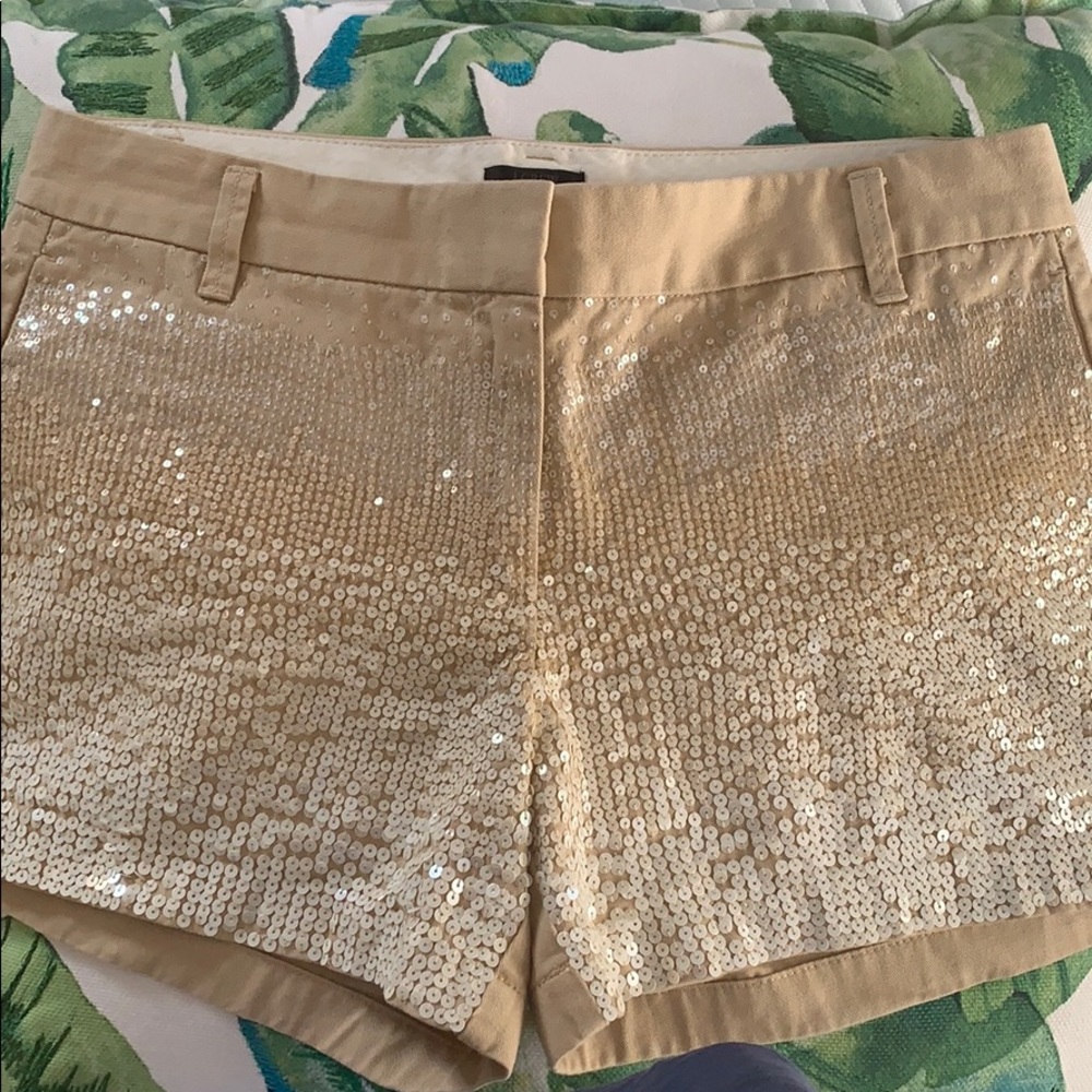 J Crew Sequin Khaki Shorts